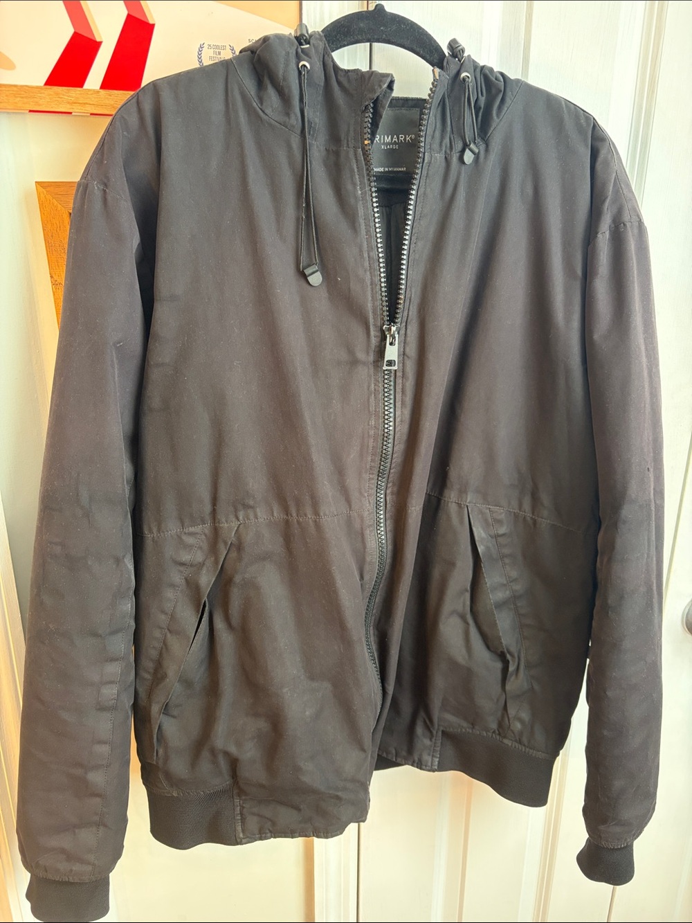 Primark Men’s Black Hooded Zip-Up Windbreaker Jacket